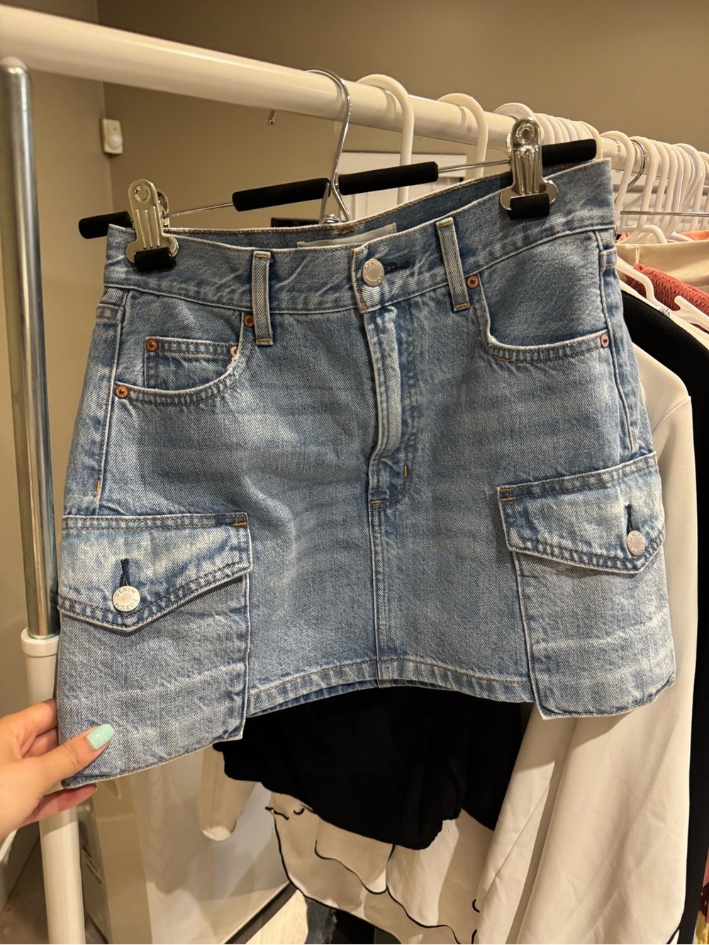 Aritzia Denim Forum Light Blue Denim Cargo Mini Skirt Size 24